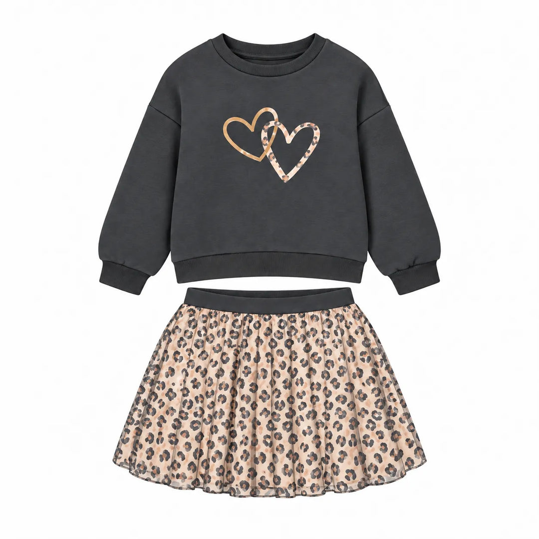 Happy Kids leopard heart sweatshirt and mesh skirt set