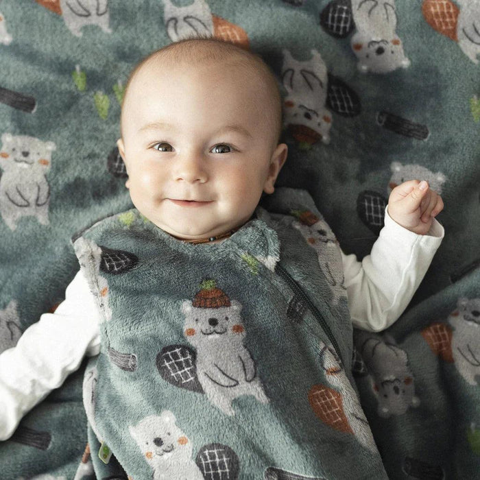 Perlimpinpin Eco-Friendly Plush Baby Sleep Bag - Beavers (1.5 Togs)