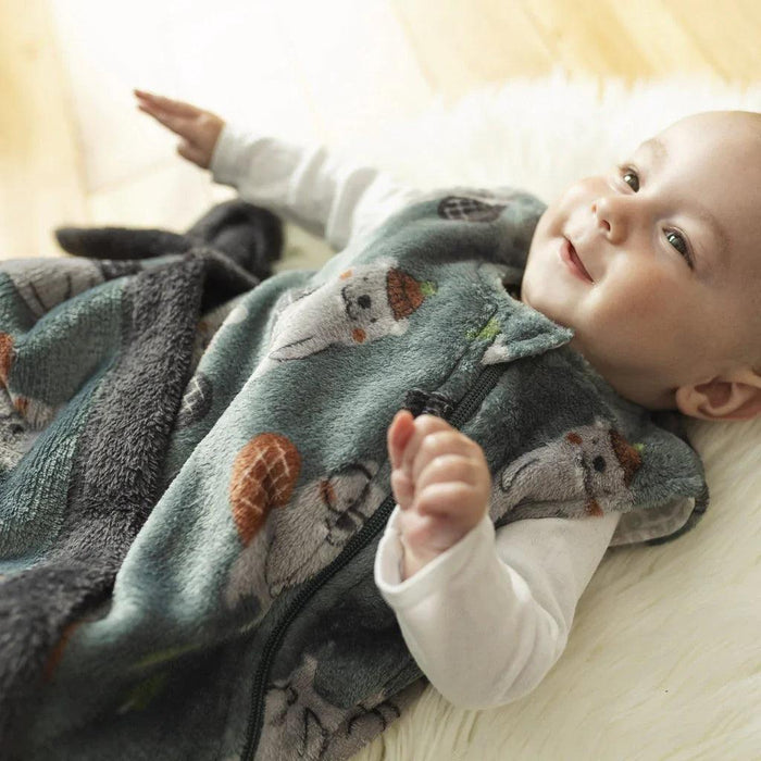 Perlimpinpin Eco-Friendly Plush Baby Sleep Bag - Beavers (1.5 Togs)