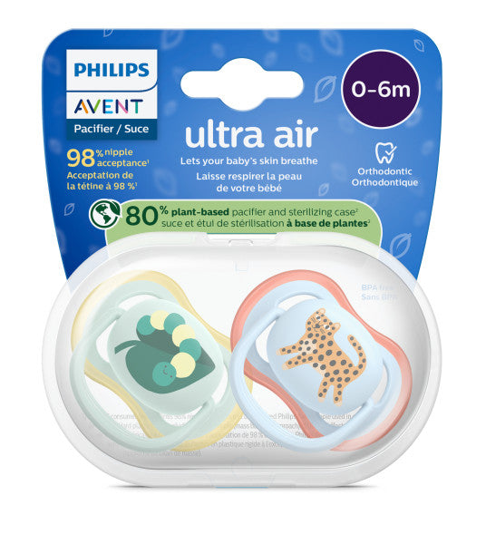 Philips Avent® Ultra Air Pacifier 0-6m Caterpillar + Leopard - 2 Pack
