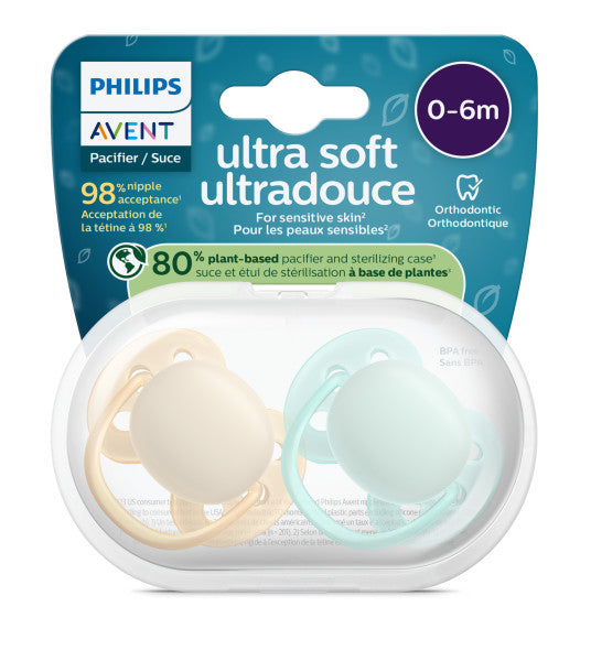 Philips Avent® Ultra Soft Pacifier 0-6M - Sand/Mint - 2 pack