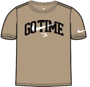 Beige kids' t-shirt with 'GO TIME' text and sporty logo on sleeve, short sleeves style