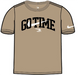 Beige kids' t-shirt with 'GO TIME' text and sporty logo on sleeve, short sleeves style