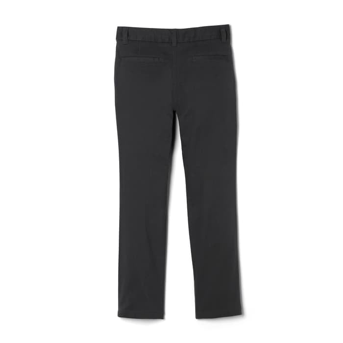 Back view of kids' black school uniform pants with belt loops and welt pockets