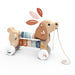 SP1050 Puppy Pull Along wooden toy dog with wheels and counting beads on a white background.