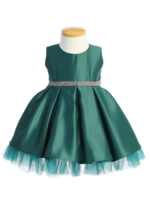 Sweet Kids® Infant Pleated Satin Rhinestone Dress | Style SKB954