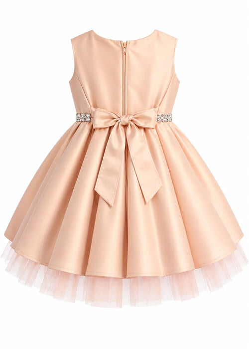 Sweet Kids® Infant Pleated Satin Rhinestone Dress | Style SKB954