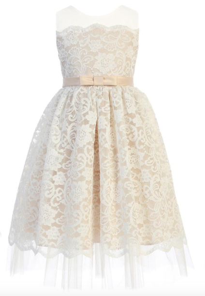 Sweet Kids® Girl Floral Lace with sheet Neckline  Dress Champagne | 8
