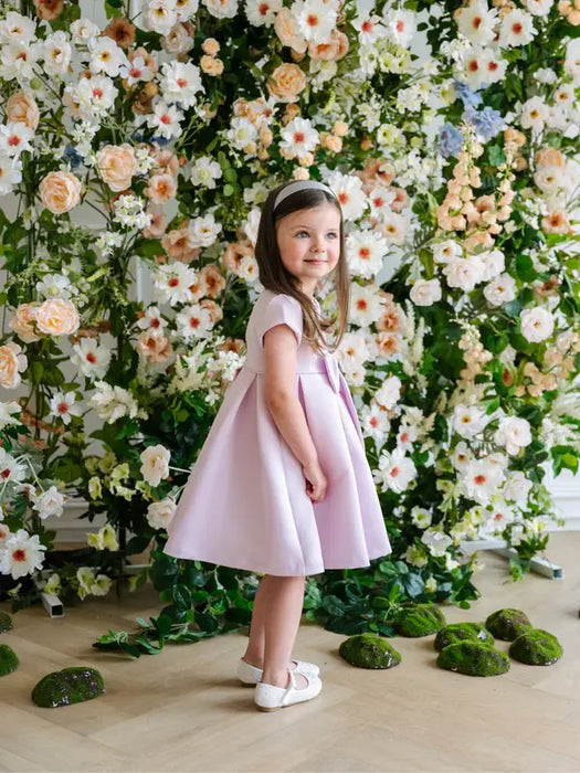 Teter Warm® Charlie Purple Party Dress with Puff Cap Sleeves and Bow CB31