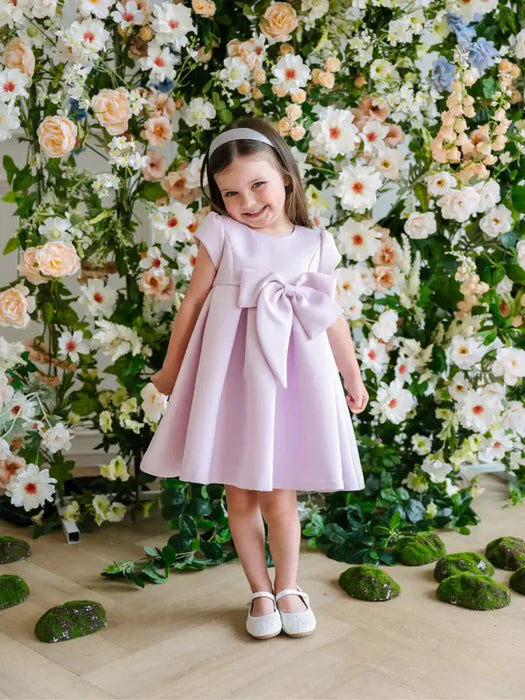Teter Warm® Charlie Purple Party Dress with Puff Cap Sleeves and Bow CB31