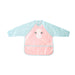 Toddler sleeved bib smock with unicorn design, pink front and blue star pattern sleeves