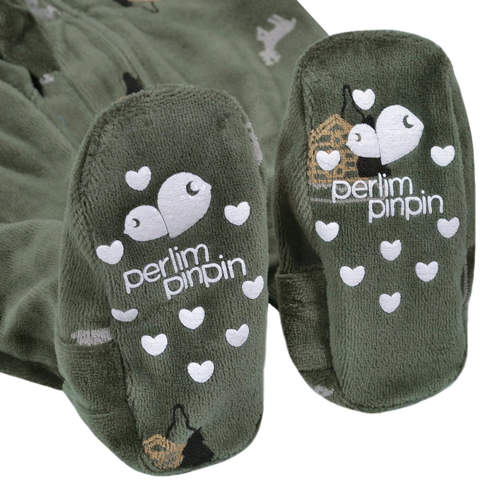Pyjama 1 pièce à pieds pour bébés en velours de Perlimpinpin - 3-6m