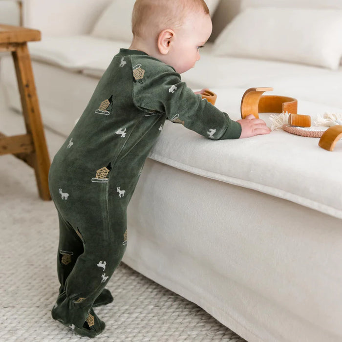 Pyjama 1 pièce à pieds pour bébés en velours de Perlimpinpin - 3-6m