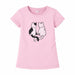 Girls pink t-shirt with two cat graphic print displayed flat against a white background.