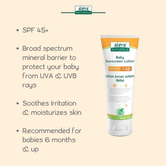 Aleva® - Aleva Naturals Organic Ingredients Baby & Toddler Sunscreen Lotion SPF 45+ Fragrance-Free 3.4 fl oz. /100 ml