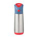 b.box insulated stainless steel drink bottle with blue and red lid on a white background.
