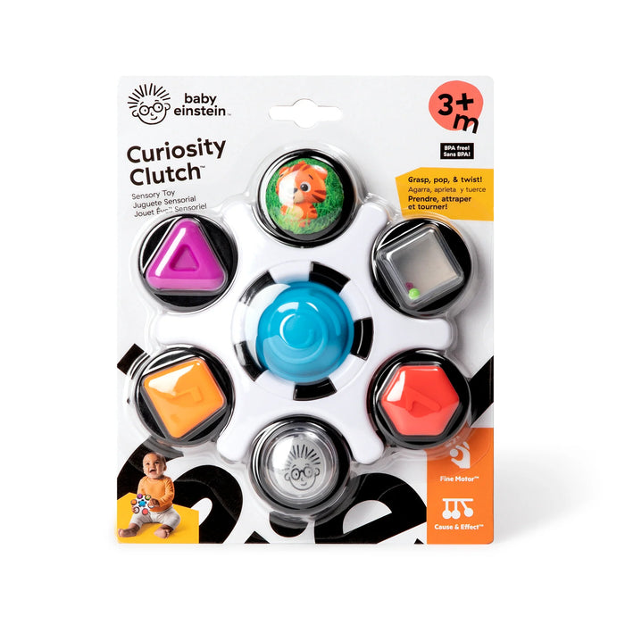 Baby Einstein Curiosity Clutch sensory toy for ages 3 months and up in retail packaging.