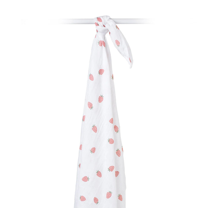 Lulujo® Cotton Muslin Strawberry Print Swaddle Blanket – Soft Breathable Baby Wrap (40x40)