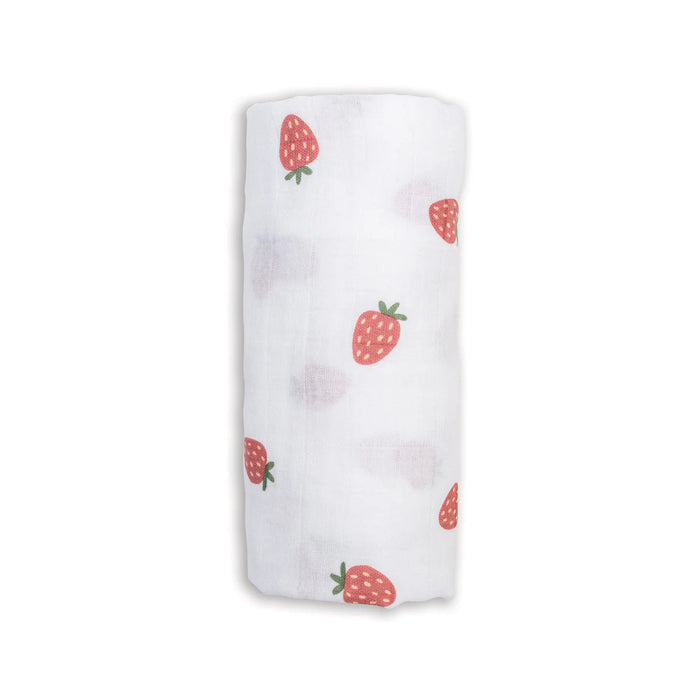 Lulujo® Cotton Muslin Strawberry Print Swaddle Blanket – Soft Breathable Baby Wrap (40x40)