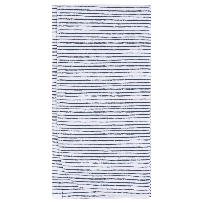 Gerber baby receiving blanket with black and white horizontal stripes, neatly folded.