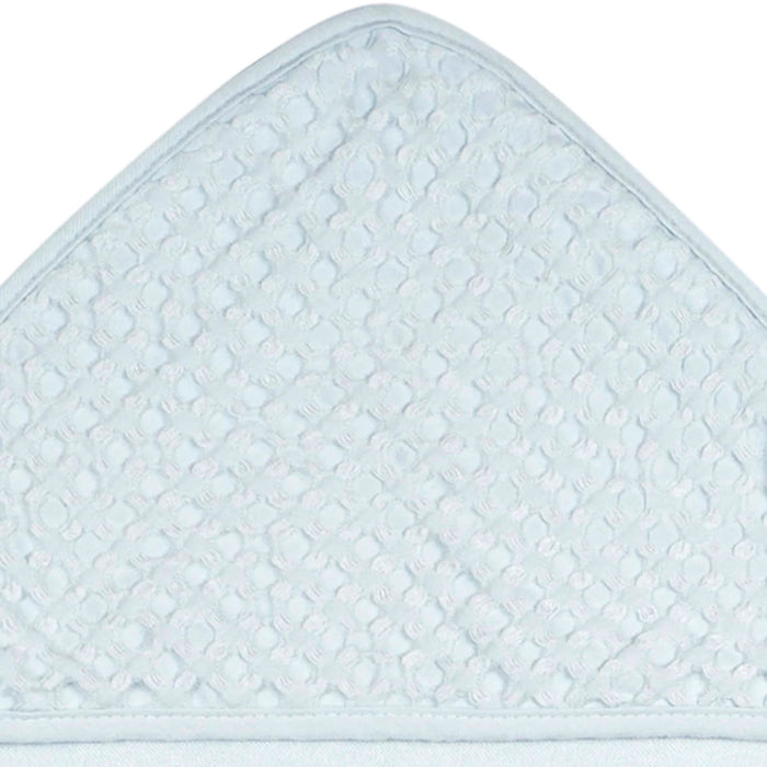 b.box hooded baby towel in blue shown close up, featuring soft textured fabric and hood corner detail
