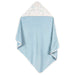 b.box hooded baby towel in blue with patterned hood displayed flat against a white background.