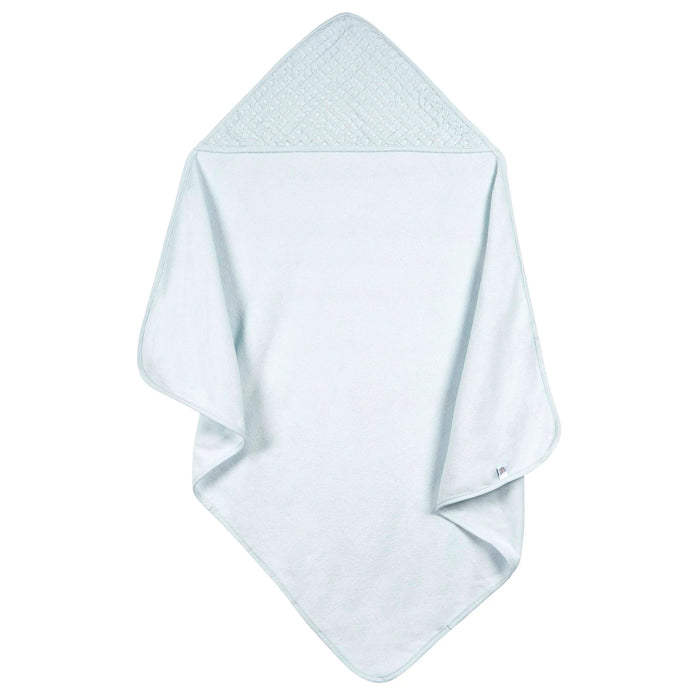 b.box hooded baby towel in soft blue, displayed flat to show size and textured hood corner.