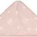 b.box hooded baby towel in rose with white floral pattern, shown close up on the hood corner.