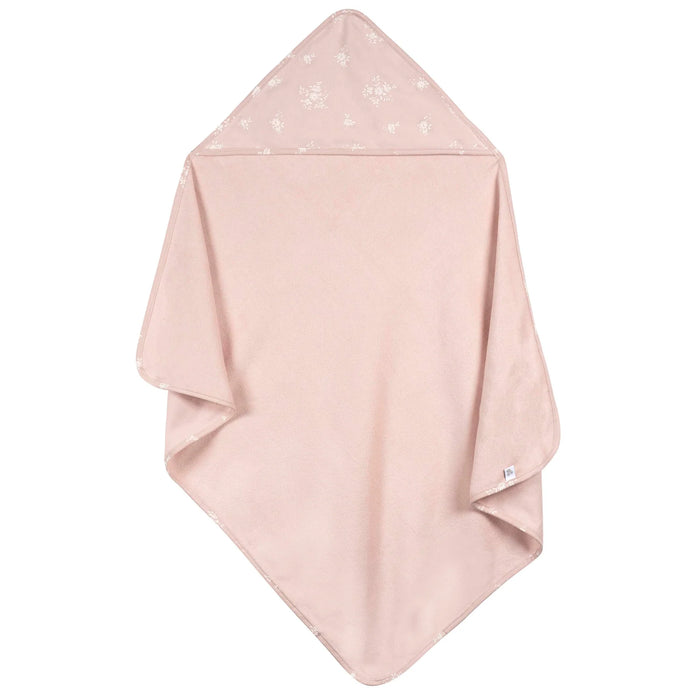 b.box hooded baby towel in pink with subtle pattern, displayed flat on a white background.