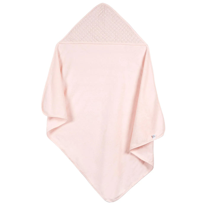 b.box hooded baby towel in light pink laid flat showing textured hood detail.