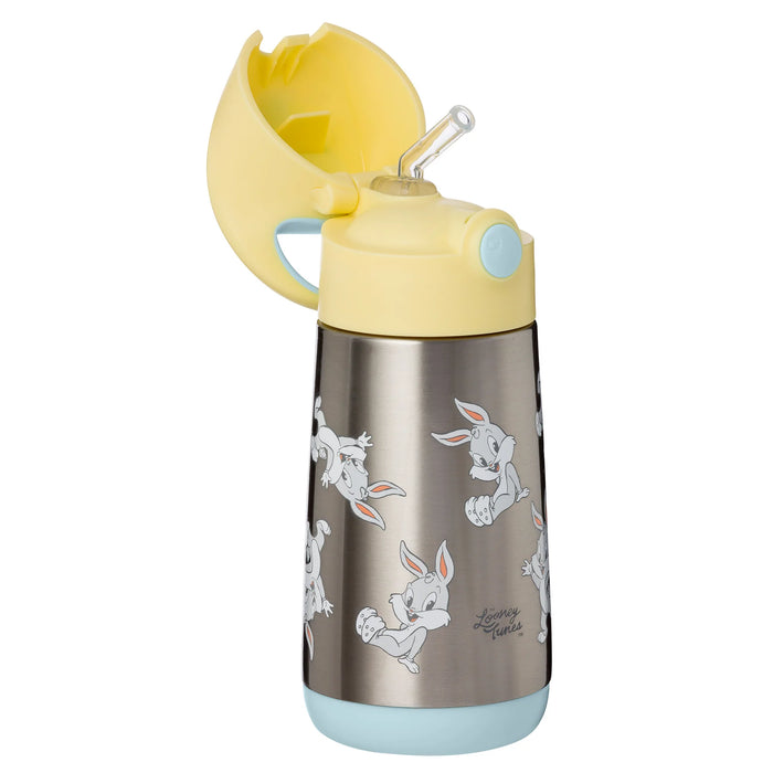 b.box insulated water bottle Looney Tunes edition with yellow lid and playful cartoon rabbit print