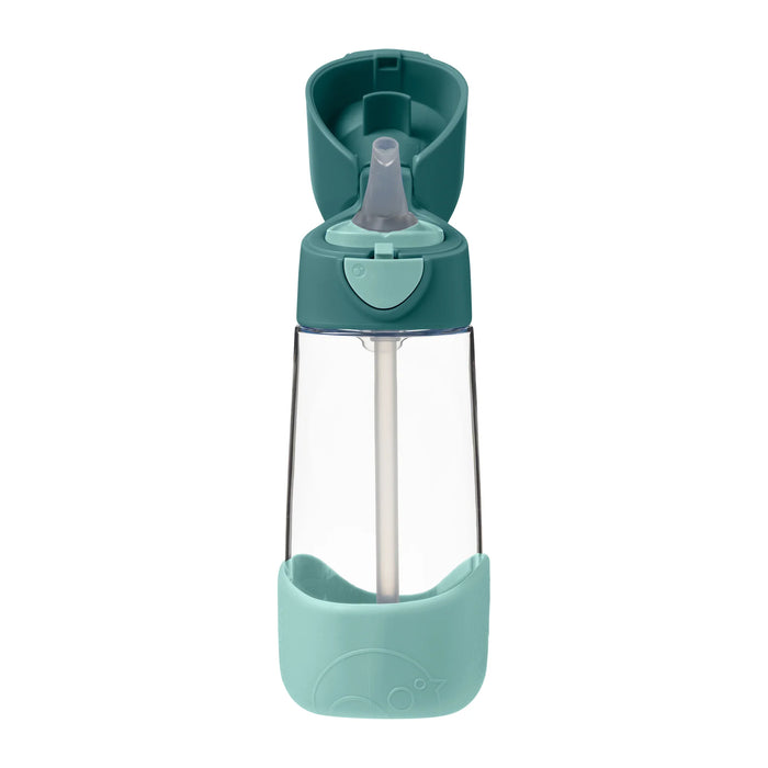 b.box kids tritan drink bottle with teal lid and straw shown upright on a white background.