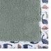 b.box microplush baby blanket with green fleece and dinosaur print border, shown flat.