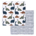 b.box muslin swaddle blanket set with dinosaur and striped patterns neatly folded together.