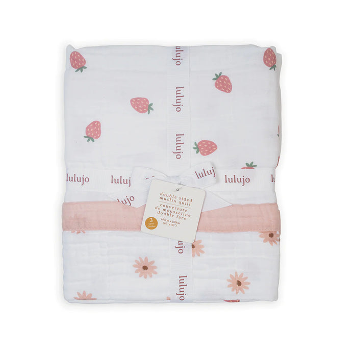 Couverture pour bébé matelassée classique Lulujo 100 % mousseline de coton 3 plis