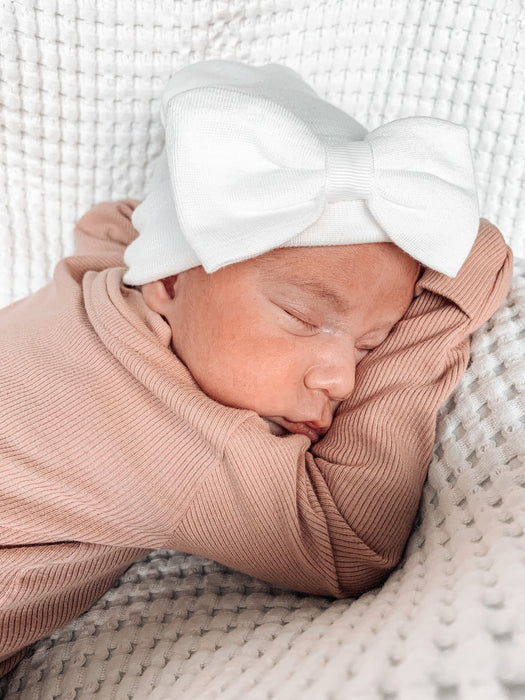 Kids Central Newborn Hat - Bow - White