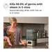 Baby Brezza Super Fast Sterilizer and Dryer in stainless steel on a kitchen counter, woman with child using controls.