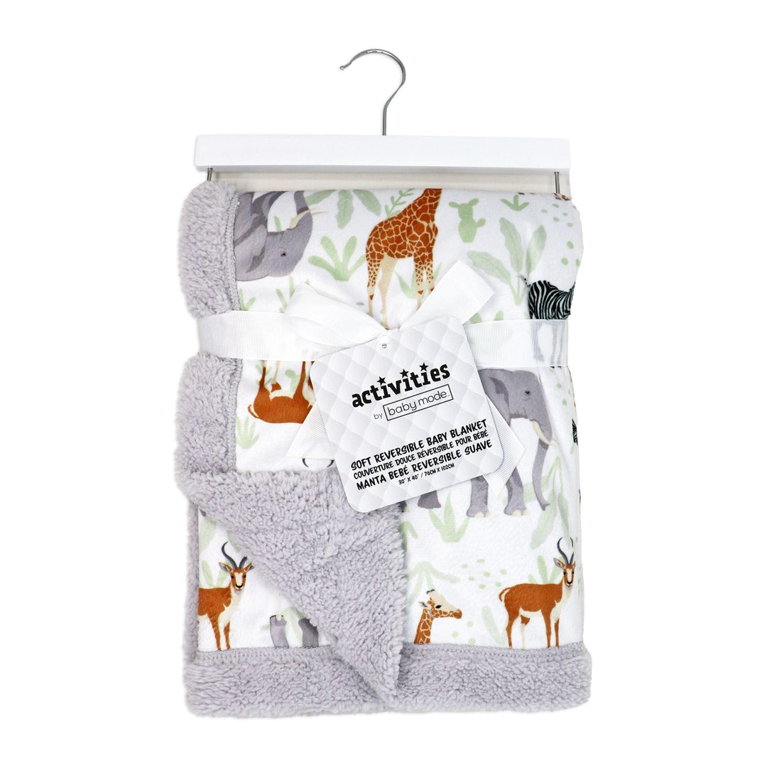 Baby Mode® - Baby Mode Reversible Baby Blanket - Grey Safari Animals