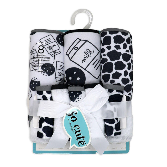 Baby Mode® - So Cute by Baby Mode 8pc Bath Set - 3 Hooded Towels - 5 Washcloths - Charcoal Milk & Cookies
