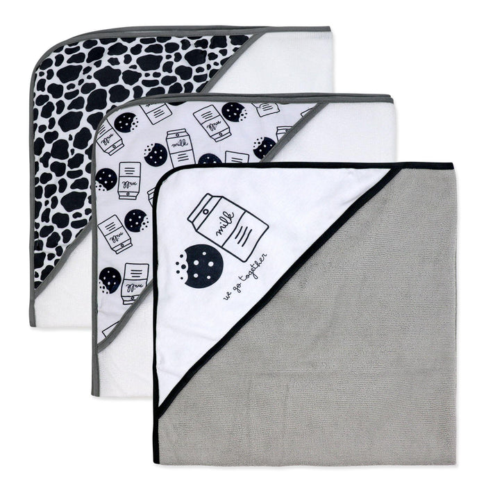 Baby Mode® - So Cute by Baby Mode 8pc Bath Set - 3 Hooded Towels - 5 Washcloths - Charcoal Milk & Cookies