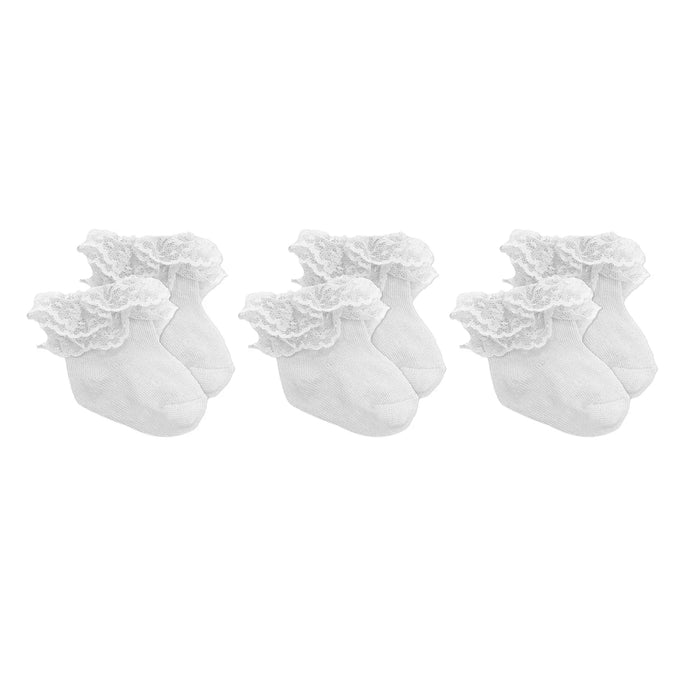 Baby Mode Signature - Baby Mode Infant &Baby Girls’ Lace Ruffle Socks – 3-Pair Set (0–6M)