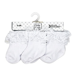 Baby Mode Signature - Baby Mode Infant &Baby Girls’ Lace Ruffle Socks – 3-Pair Set (0–6M)