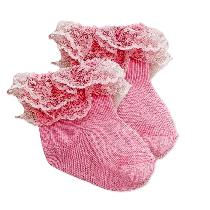 Baby Mode Signature - Baby Mode Infant &Baby Girls’ Lace Ruffle Socks – 3-Pair Set (0–6M)