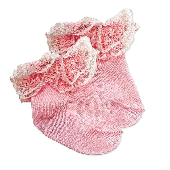 Baby Mode Signature - Baby Mode Infant &Baby Girls’ Lace Ruffle Socks – 3-Pair Set (0–6M)
