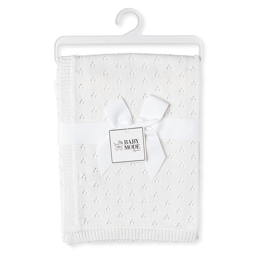 Baby Mode Signature - Baby Mode Signature Pointelle 100% Cotton Blanket - White