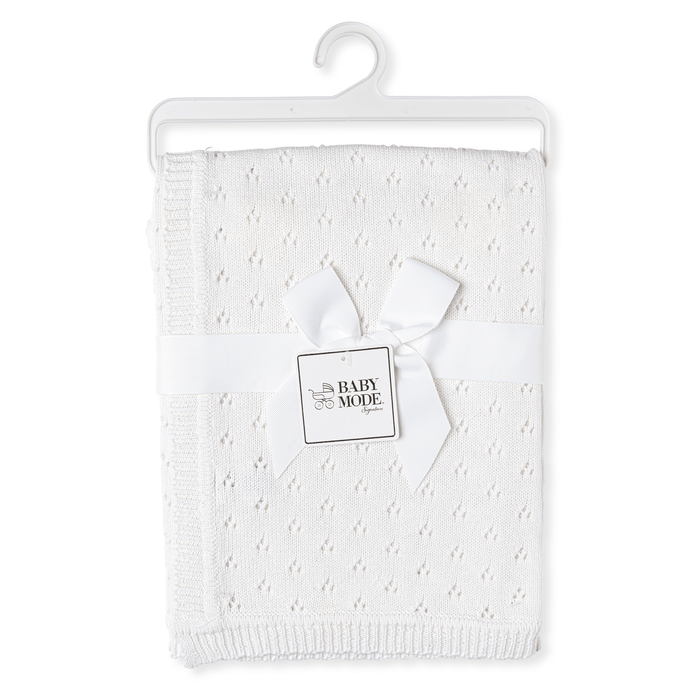 Baby Mode Signature - Baby Mode Signature Pointelle 100% Cotton Blanket - White