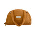 Baby On Board doudoune diaper bag in tan displayed upright on a white background.
