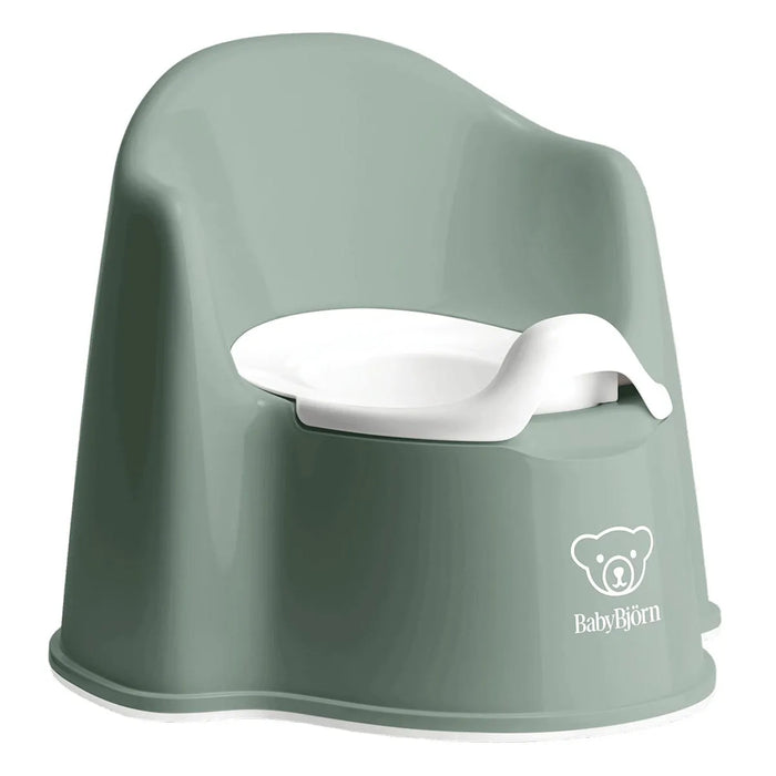 Deep green baby toddler potty chair with high back and splash guard, suitable for potty training