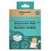 babyworks biodegradable disposable baby bibs package with illustration of a baby wearing a bib on the front.