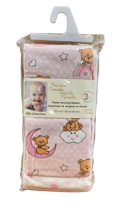 Precious Moments Flannel Receiving Blankets – 3-Pack – 100% Cotton